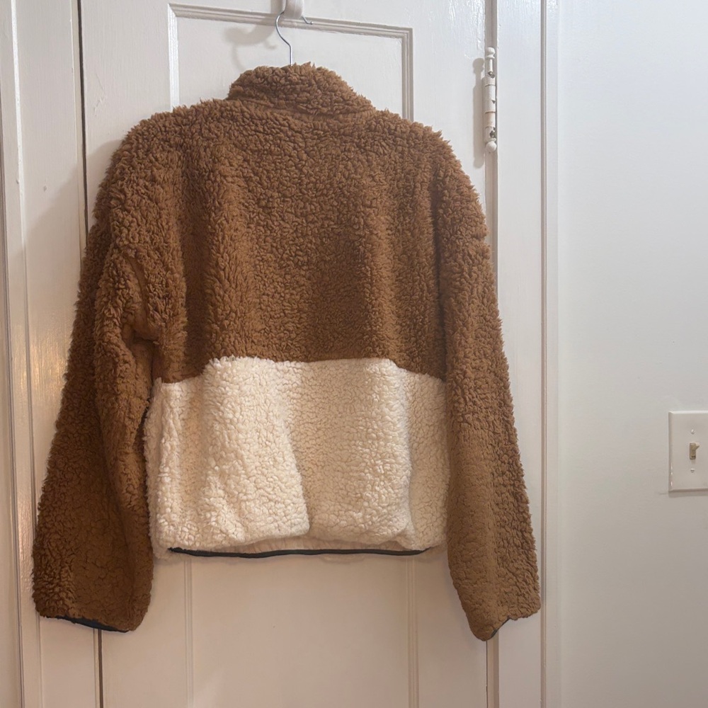 Altar'd State Brown and Cream Faux-Sherpa Quarter Zip - Picture 2 of 6
